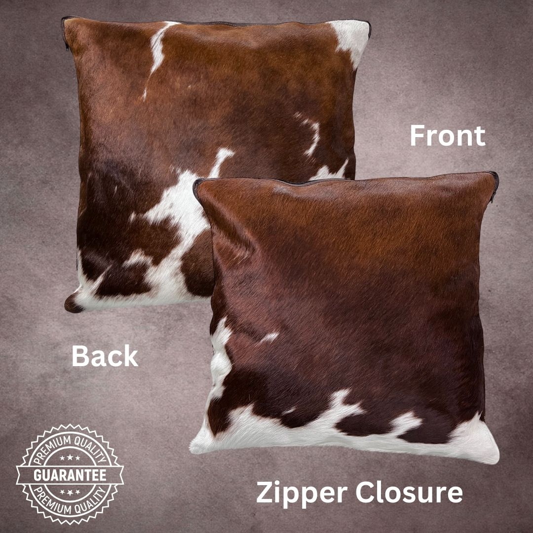 Brown and White Cowhide Pillow Cover - PL073 - Rodeo Cowhide Rugs