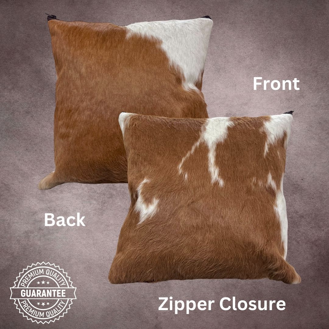 Brown and White Cowhide Pillow Cover - PL075 - Rodeo Cowhide Rugs