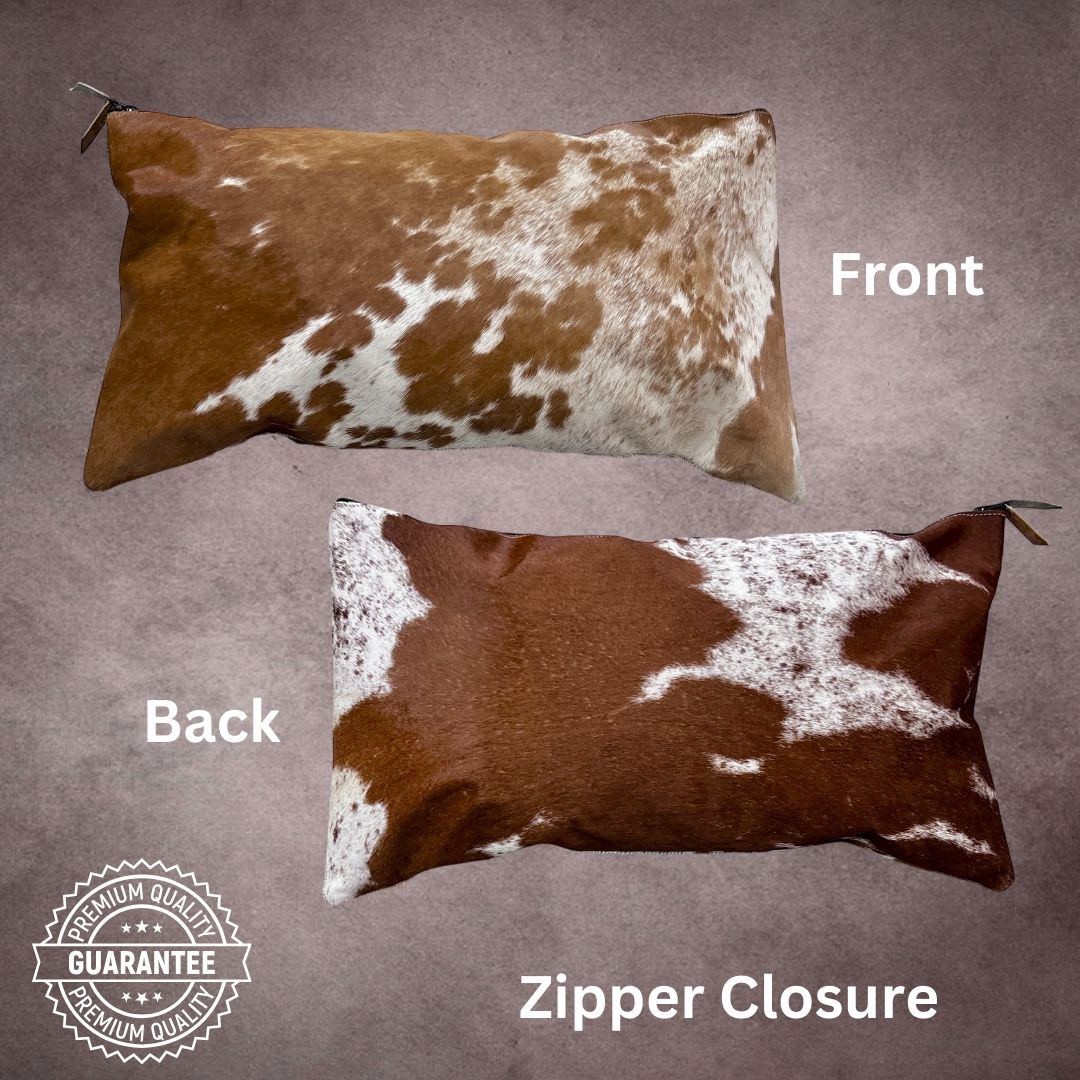 Brown and White Cowhide Pillow Cover - PL077 - Rodeo Cowhide Rugs