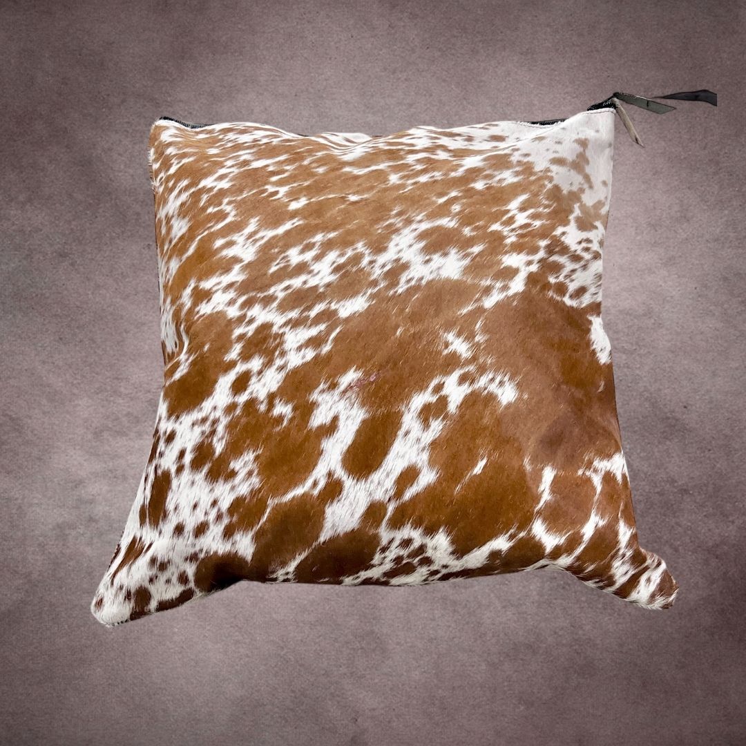 Brown and White Cowhide Pillow Cover - PL083 - Rodeo Cowhide Rugs