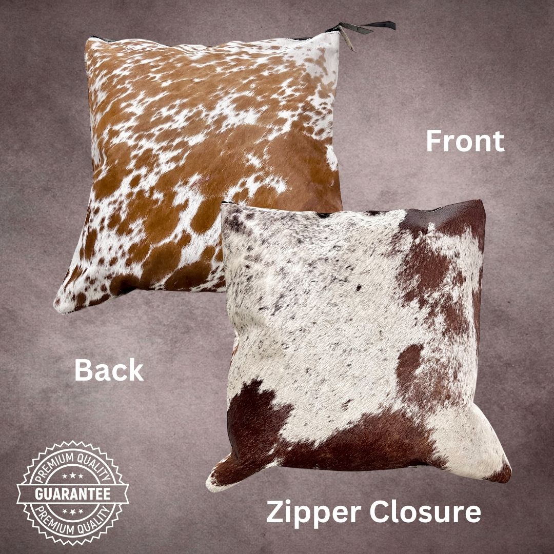 Brown and White Cowhide Pillow Cover - PL083 - Rodeo Cowhide Rugs