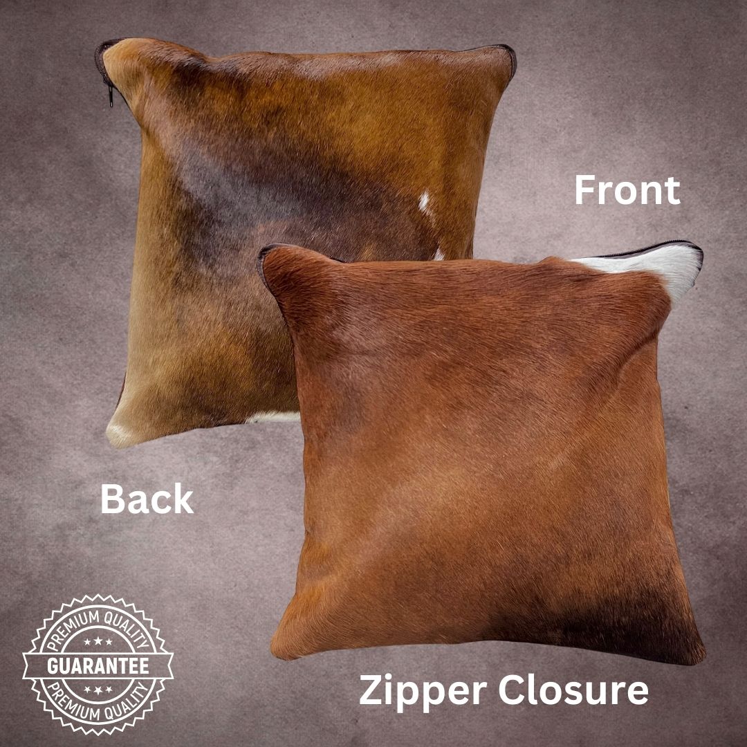 Brown and White Cowhide Pillow Cover - PL084 - Rodeo Cowhide Rugs