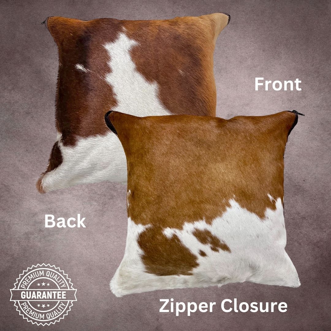 Brown and White Cowhide Pillow Cover - PL085 - Rodeo Cowhide Rugs