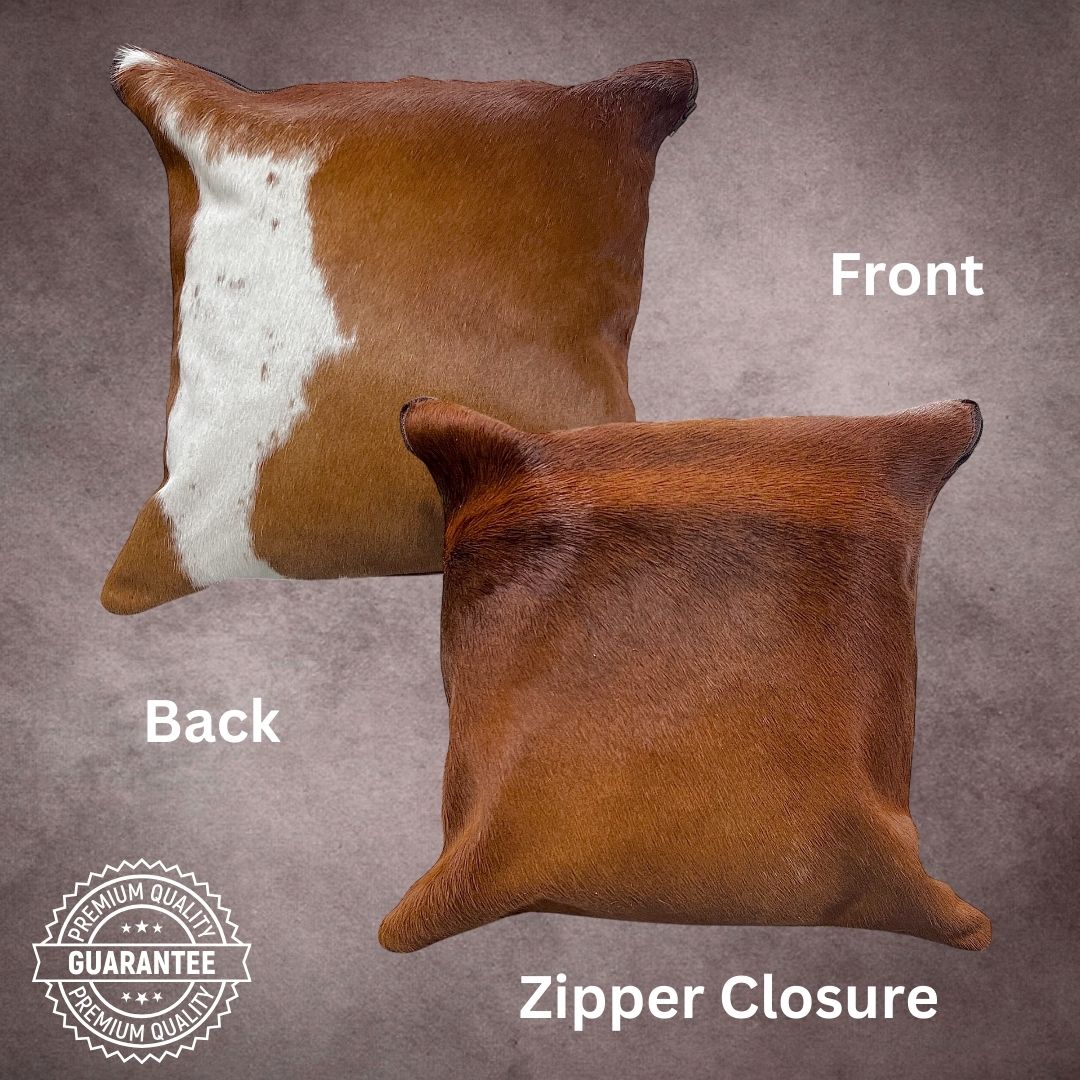 Brown and White Cowhide Pillow Cover - PL089 - Rodeo Cowhide Rugs