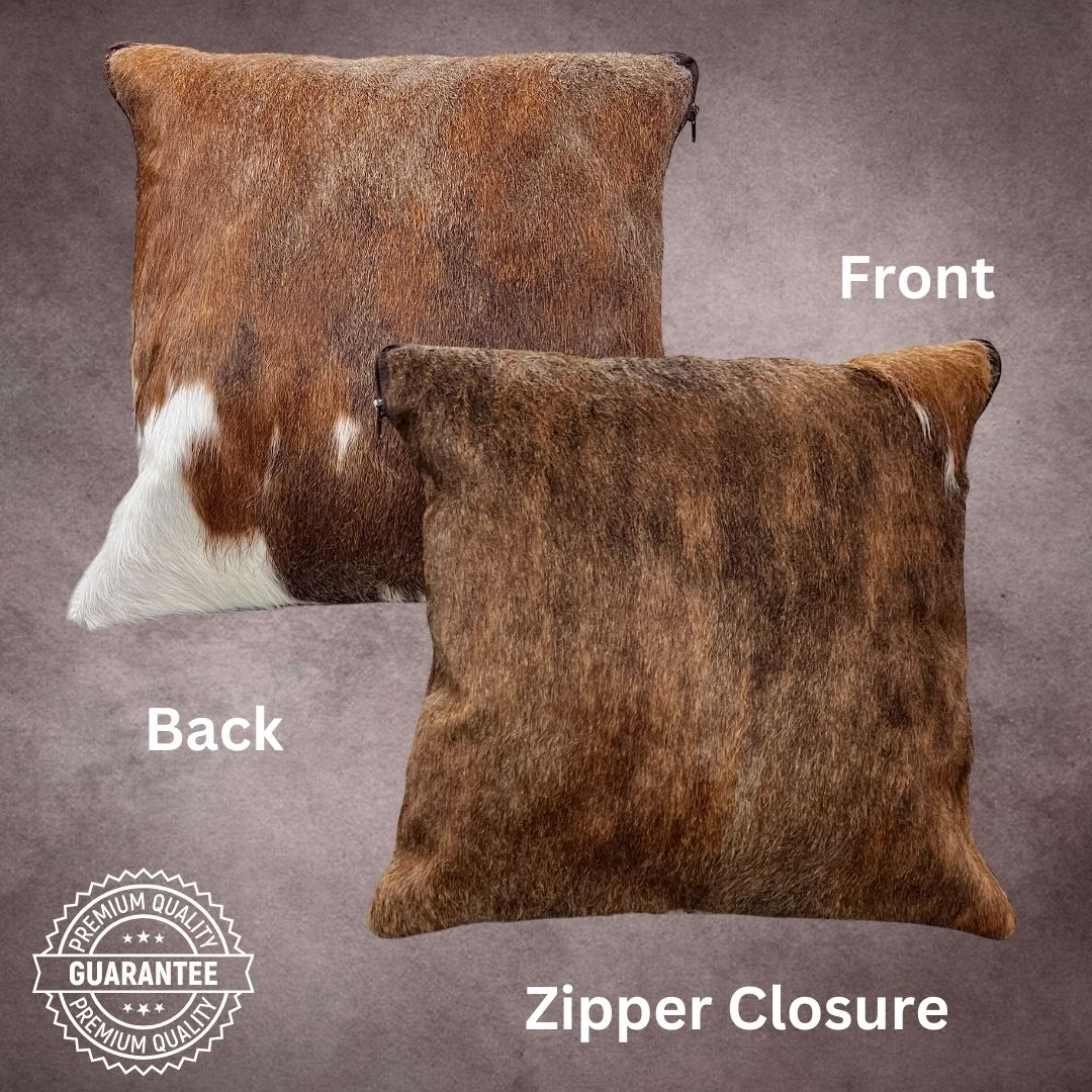 Brown and White Cowhide Pillow Cover - PL095 - Rodeo Cowhide Rugs