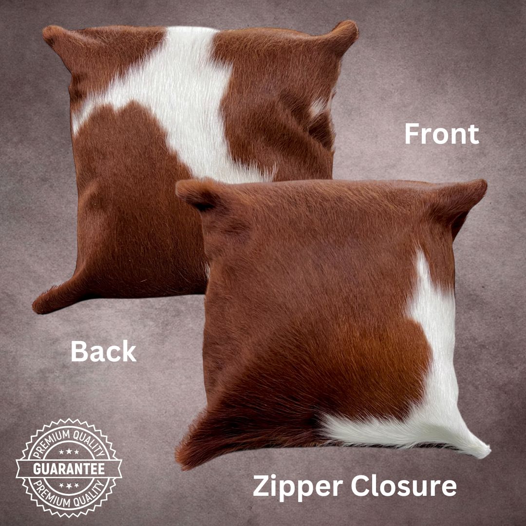 Brown and White Cowhide Pillow Cover - PL101 - Rodeo Cowhide Rugs