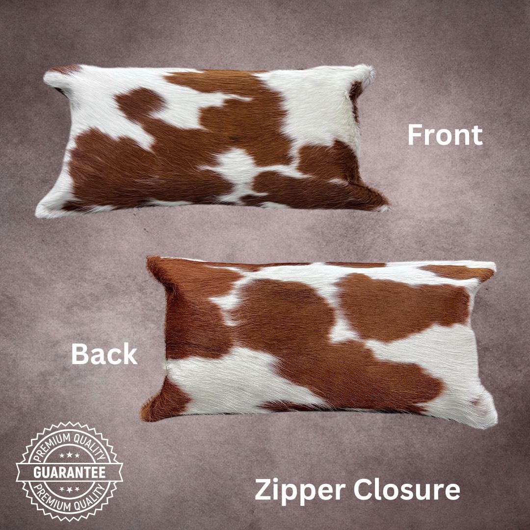 Brown and White Cowhide Pillow Cover - PL103 - Rodeo Cowhide Rugs