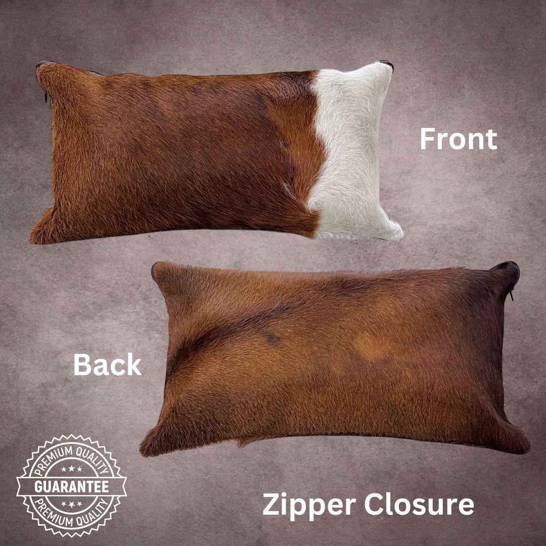 Brown and White Cowhide Pillow Cover - PL104 - Rodeo Cowhide Rugs