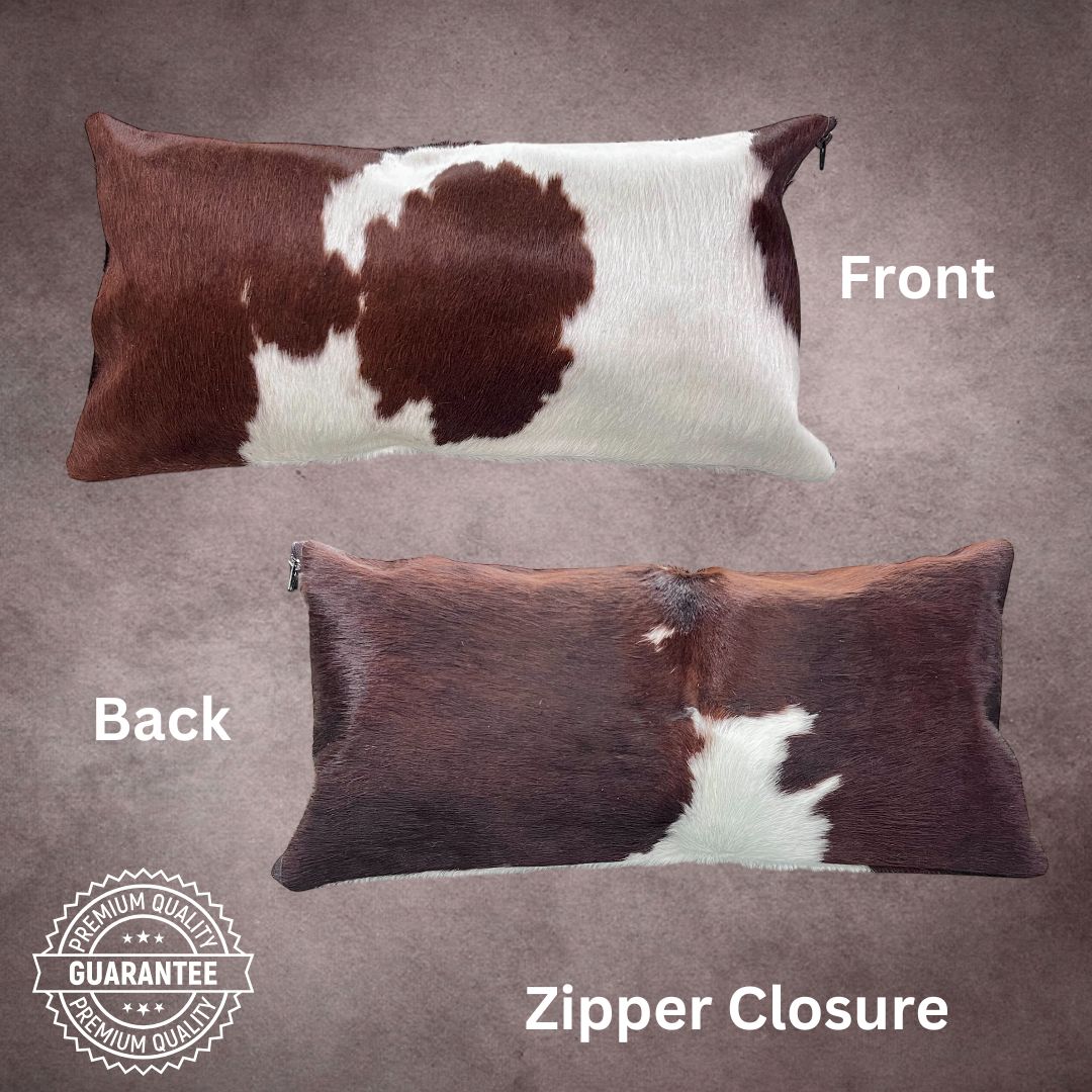 Brown and White Cowhide Pillow Cover - PL106 - Rodeo Cowhide Rugs