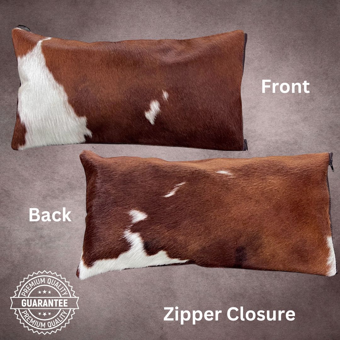 Brown and White Cowhide Pillow Cover - PL107 - Rodeo Cowhide Rugs