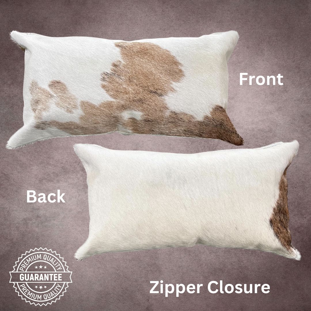 Brown and White Cowhide Pillow Cover - PL112 - Rodeo Cowhide Rugs