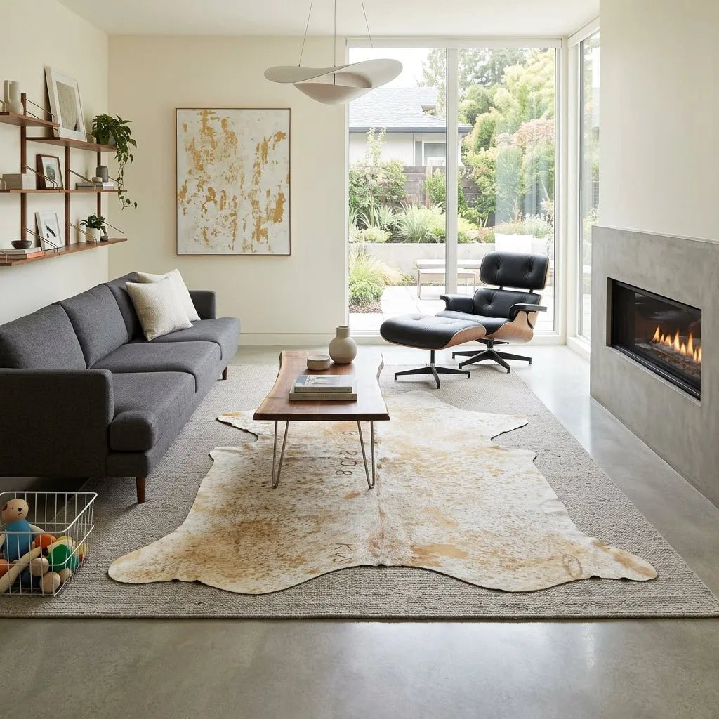 Brown Speckled Cowhide Rug Size 5.7x 6.8 ft - 5301J