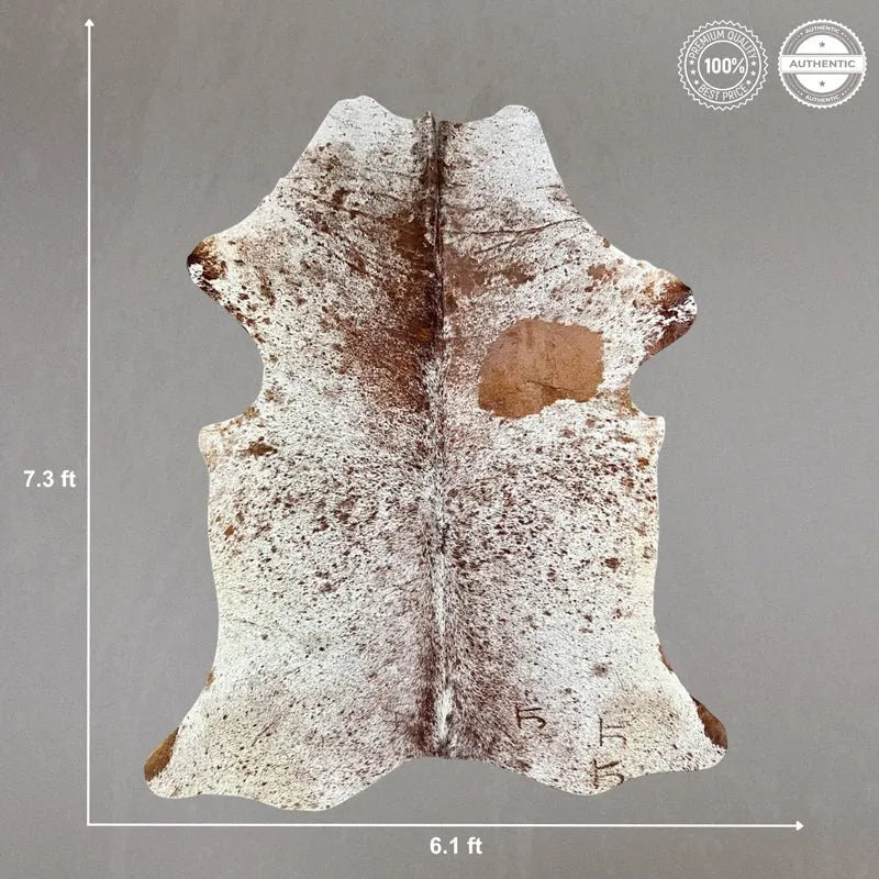 Brown Speckled Cowhide Rug Size 6.1x 7.3 ft - 5299J