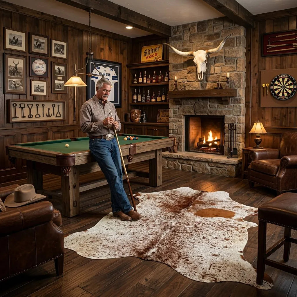 Brown Speckled Cowhide Rug Size 6.1x 7.3 ft - 5299J