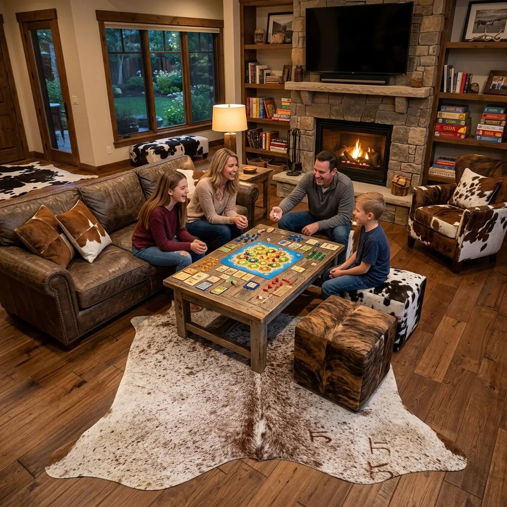 Brown Speckled Cowhide Rug Size 6.1x 7.3 ft - 5299J