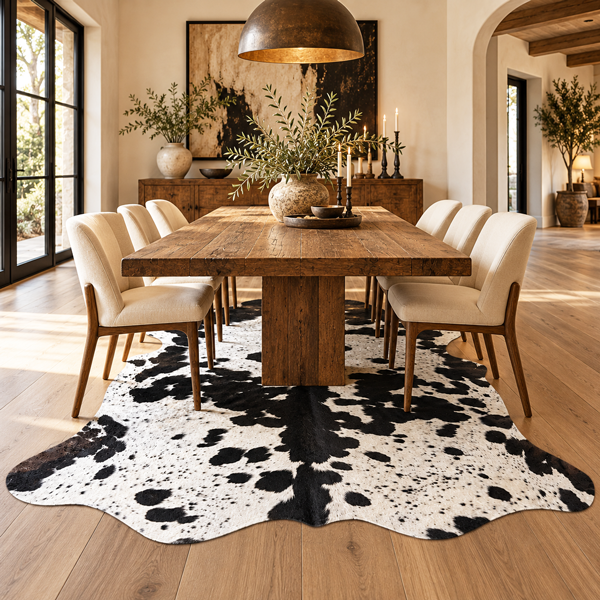 cowhide rug for dinning room