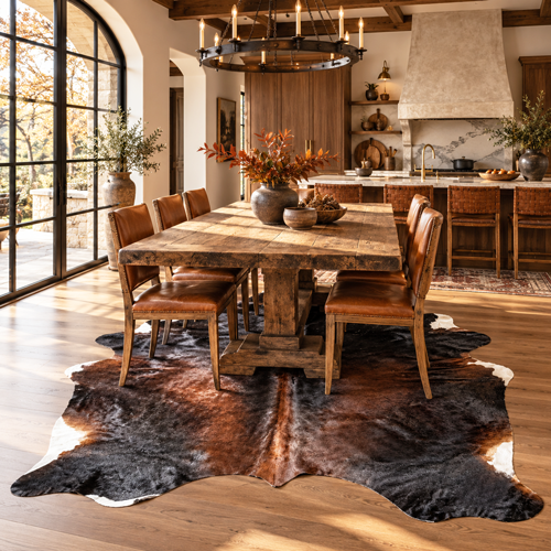 cowhide rug for dining room