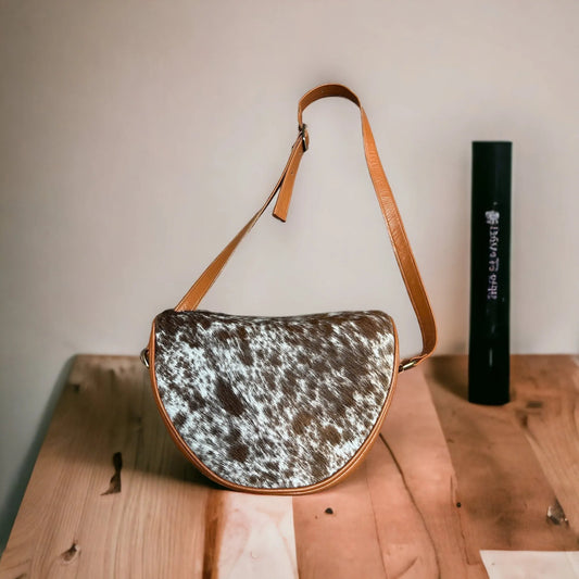 Cowhide moonshape crossbody