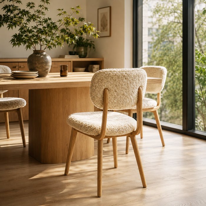 Cream Sherpa Accent Chair with Solid Wood Legs – Modern Rustic Dining & Desk Chair