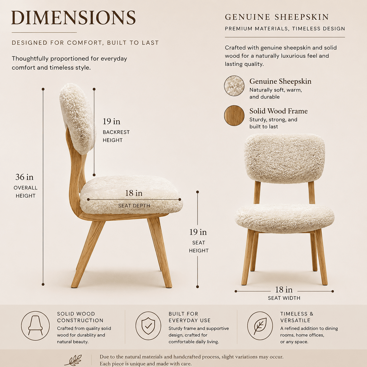 Cream Sherpa Accent Chair with Solid Wood Legs – Modern Rustic Dining & Desk Chair