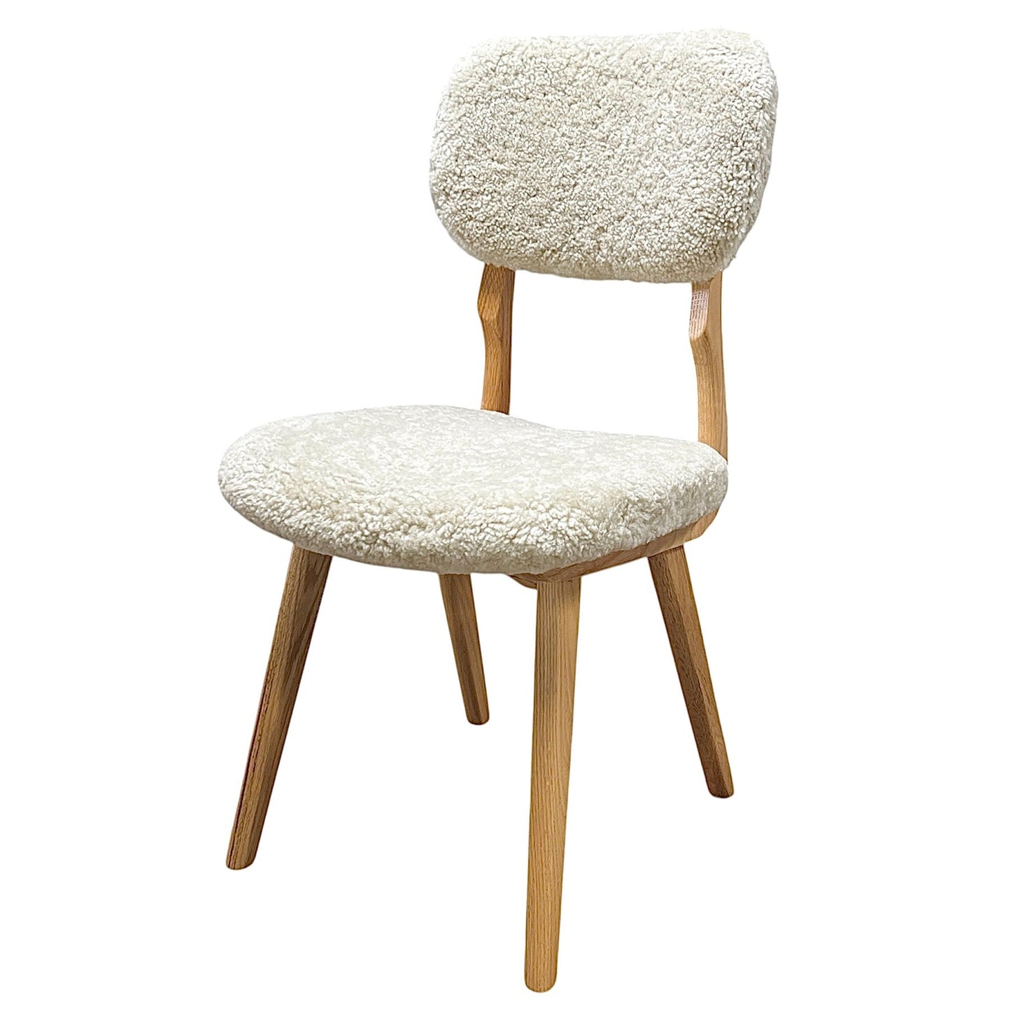 Cream Sherpa Accent Chair with Solid Wood Legs – Modern Rustic Dining & Desk Chair