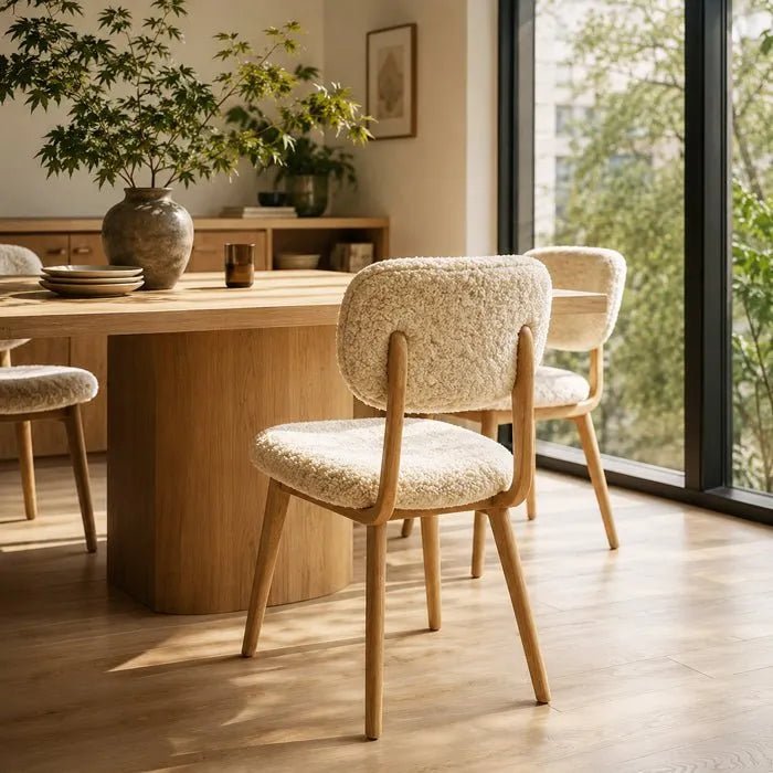Cream Sherpa Accent Chair with Solid Wood Legs – Modern Rustic Dining & Desk Chair