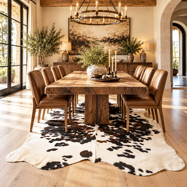 extra large cowhide rug for dining room