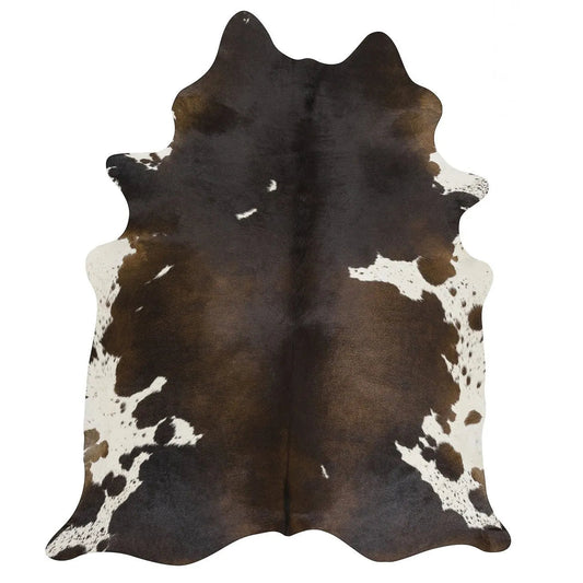 Dark Brown and White Cowhide Rug