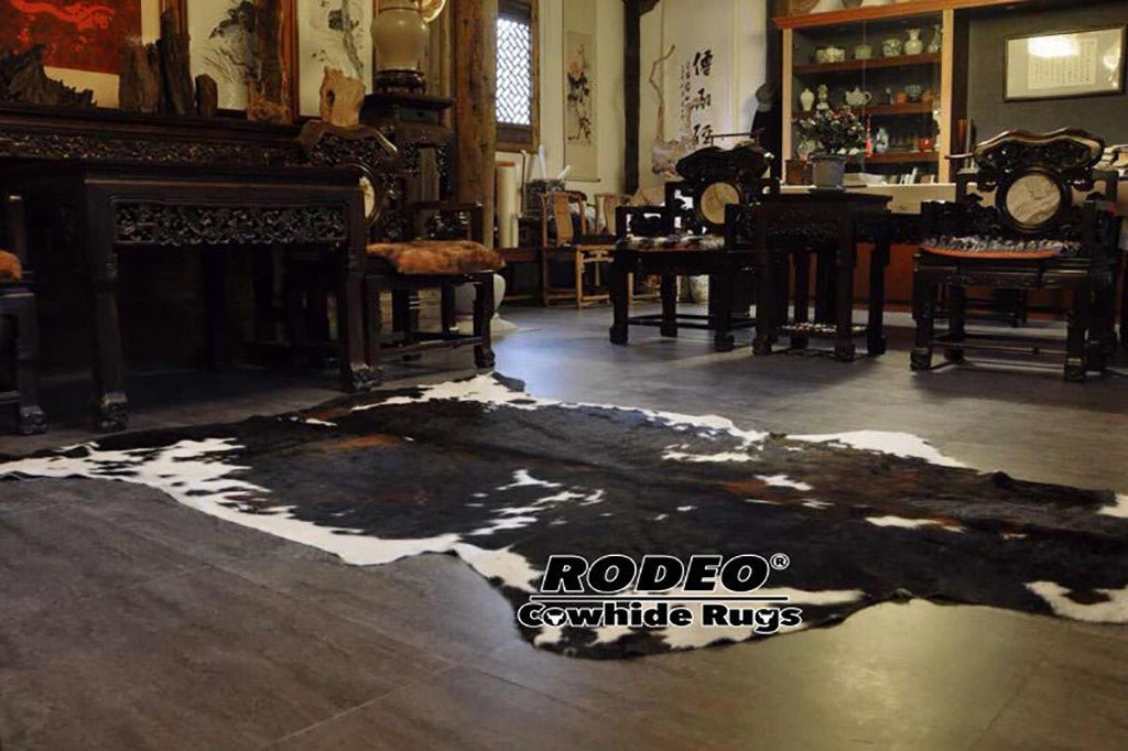 Dark Tricolor Cowhide Rug - Rodeo Cowhide Rugs5x6