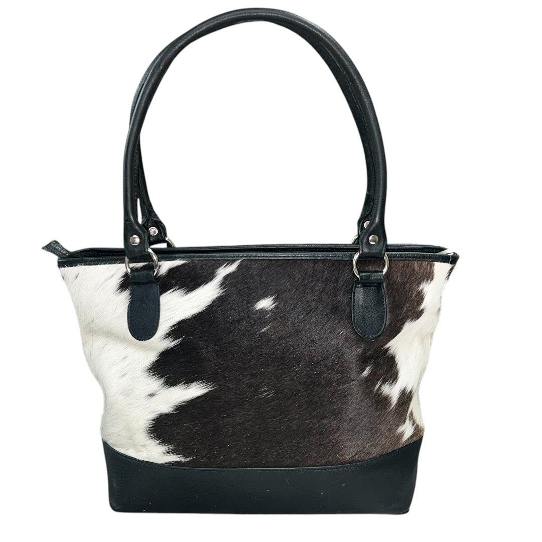 Double - Sided Genuine Cowhide Tote Bag with Leather Accents