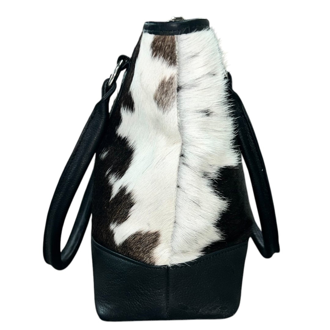 Double - Sided Genuine Cowhide Tote Bag with Leather Accents