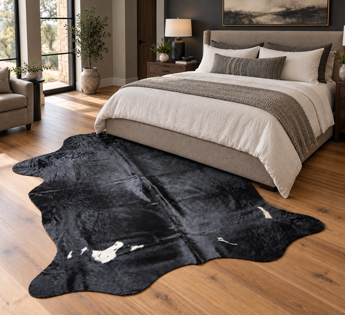 cowhide rug for bedroom
