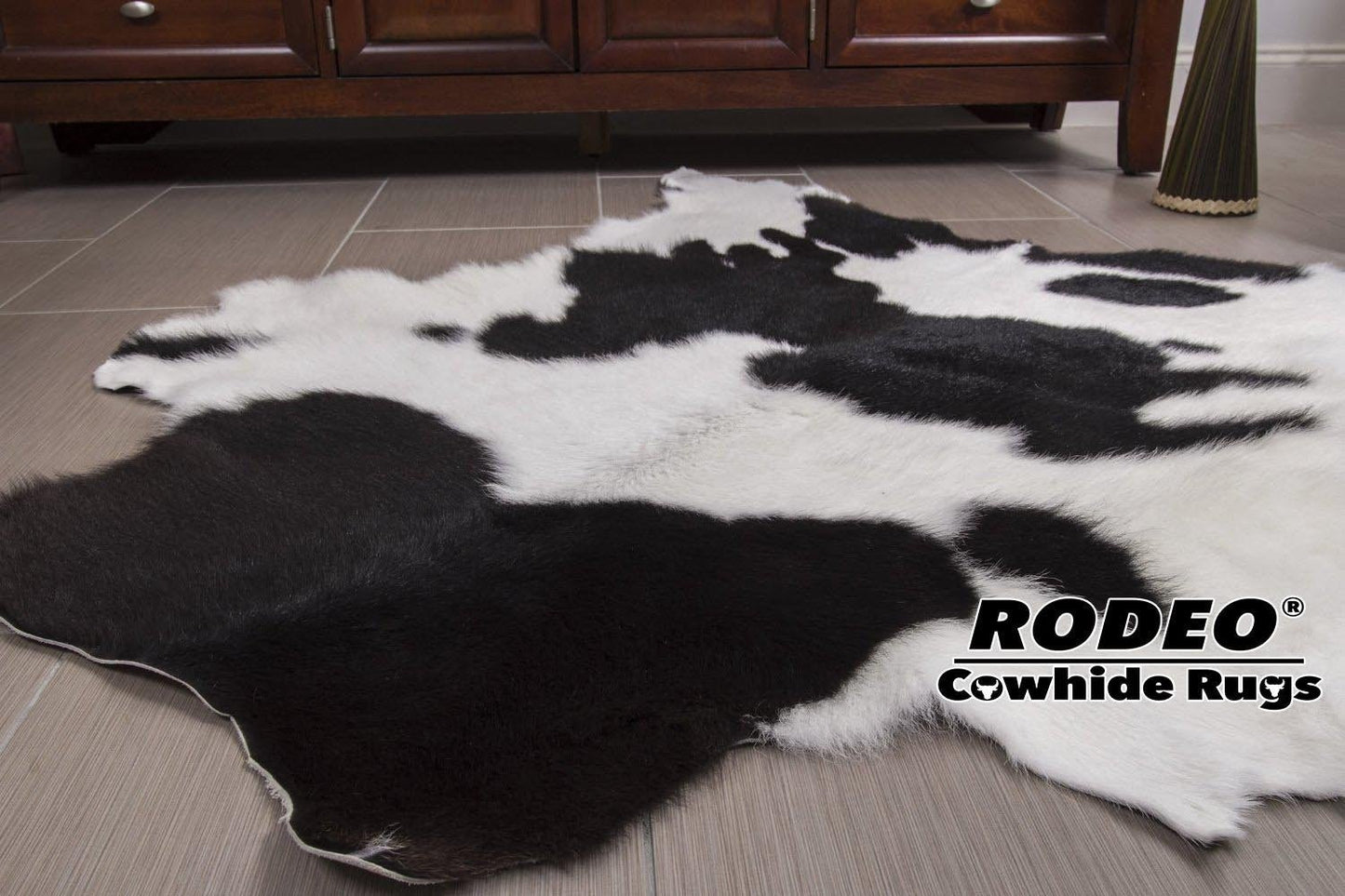 Elegance and Eco-Friendliness: The Panda Calf Skin Rug - Rodeo Cowhide Rugs3X3