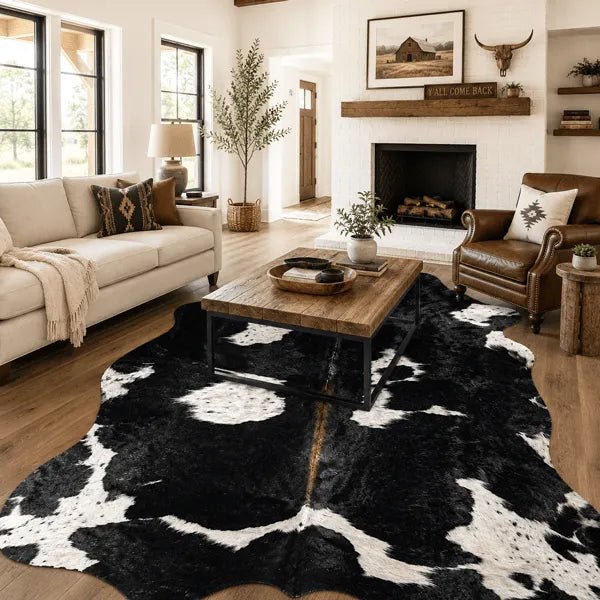 Extra Large Black and White Cowhide Rug Size 5.5 x 7.4 ft - 5343P