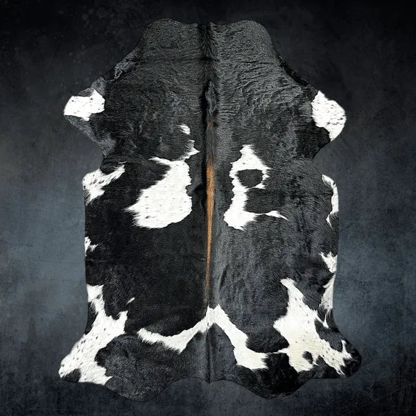 Extra Large Black and White Cowhide Rug Size 5.5 x 7.4 ft - 5343P