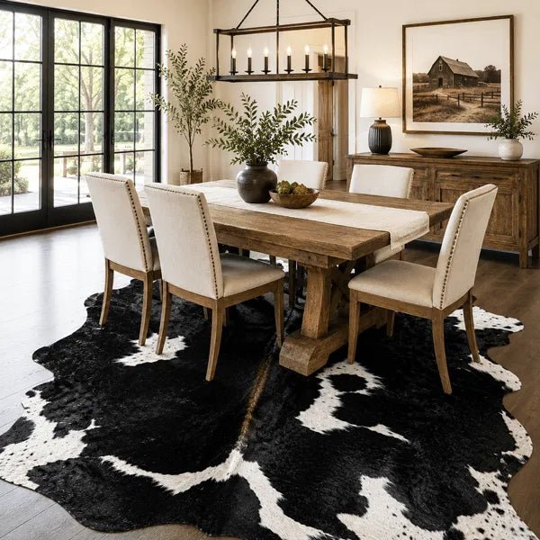 Extra Large Black and White Cowhide Rug Size 5.5 x 7.4 ft - 5343P