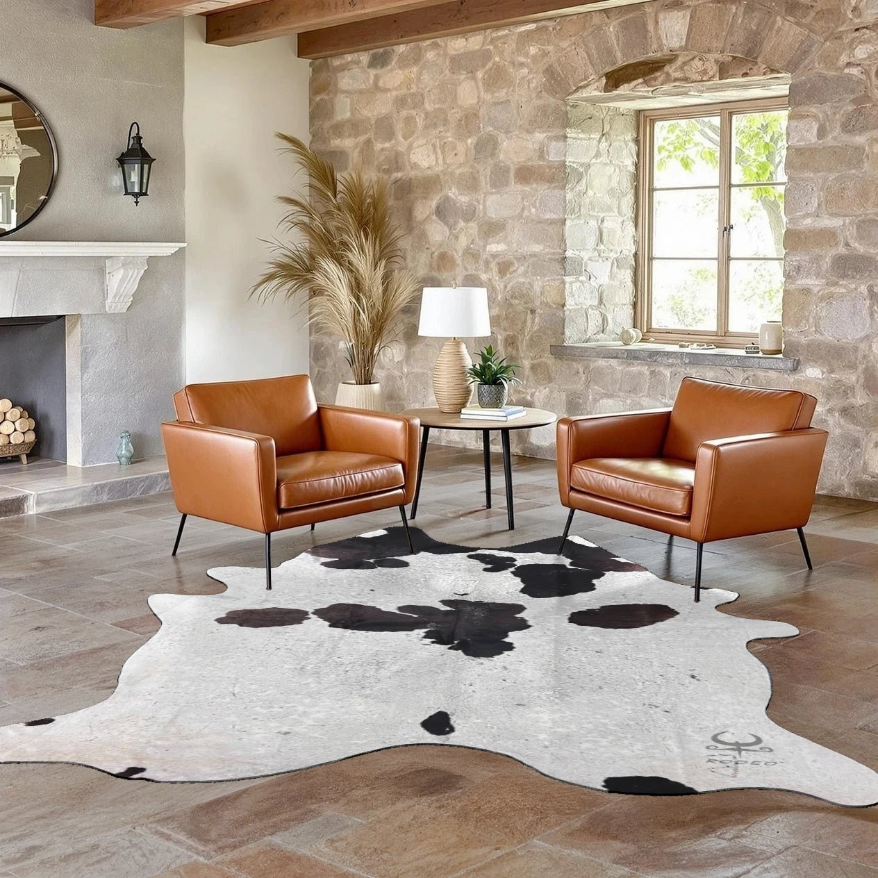 Extra Large Black and White Cowhide Rug Size 6.2x8 ft - 4830