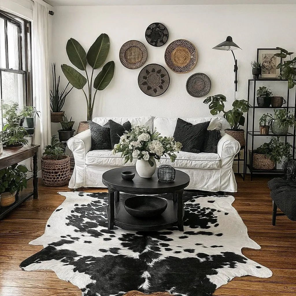 Extra Large Black and White Cowhide Rug Size 6.6x 8.7 ft - 5266F