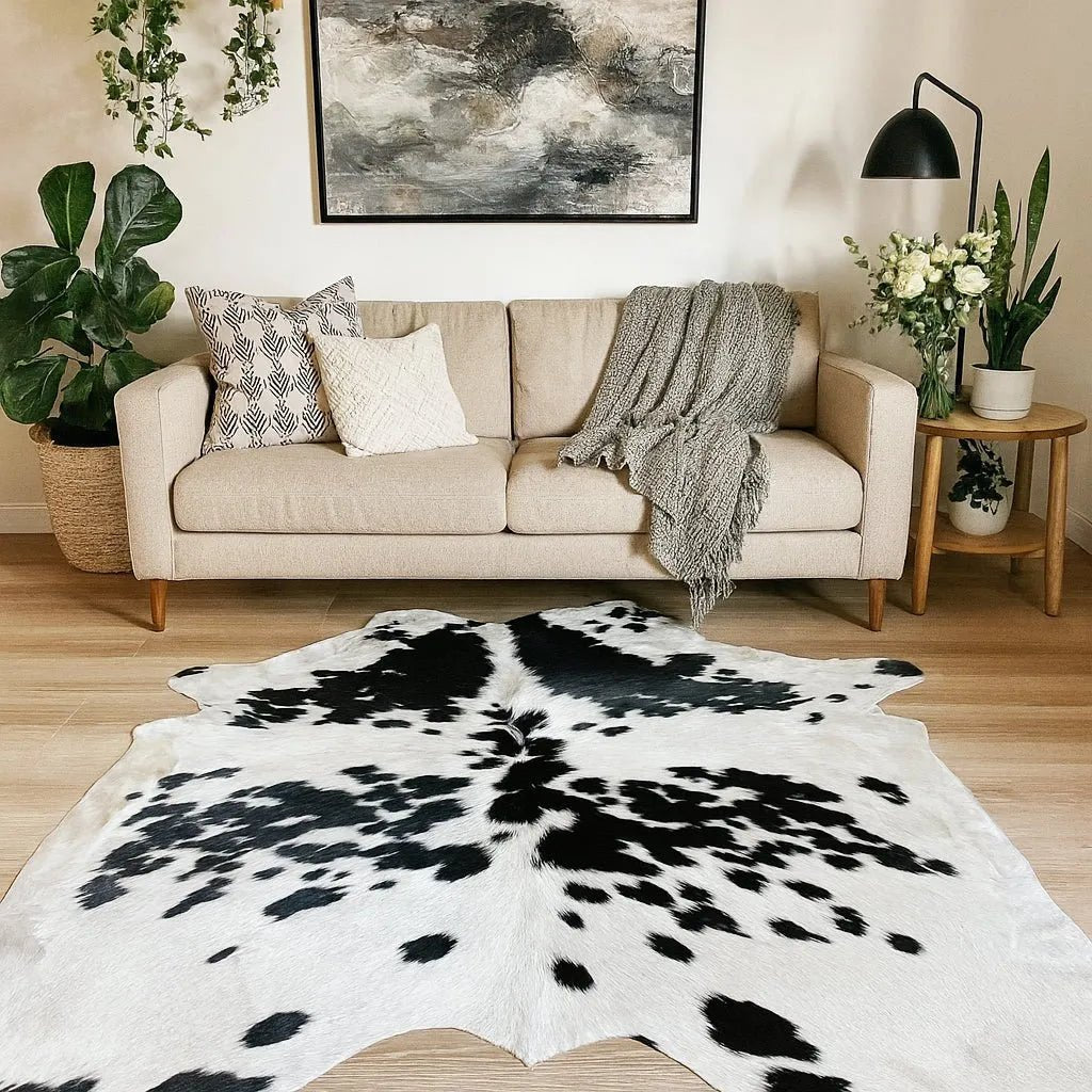 Extra Large Black and White Cowhide Rug Size 6.6x 8.7 ft - 5266F