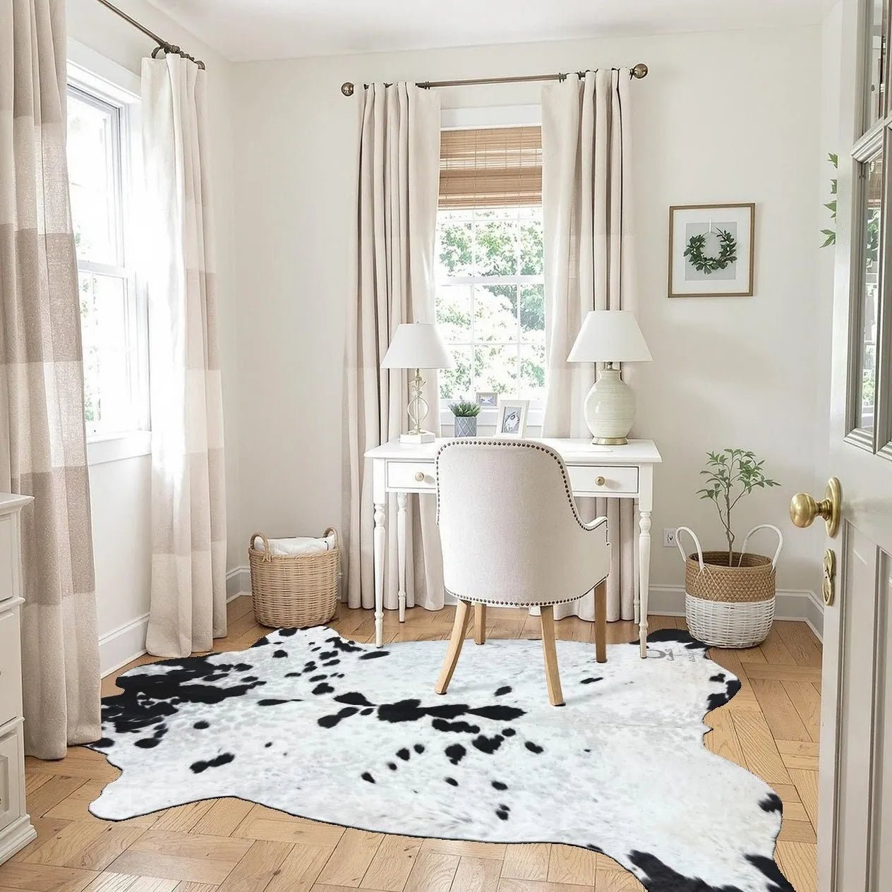 Extra Large Black and White Cowhide Rug Size 7.3 x8.5 ft - 4807