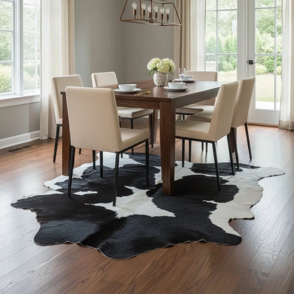 Extra Large Black and White Cowhide Rug Size 7x 7.7 ft - 5271H