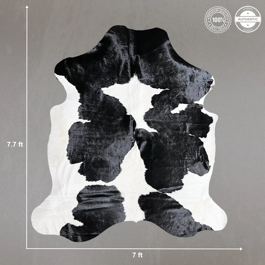 Extra Large Black and White Cowhide Rug Size 7x 7.7 ft - 5271H