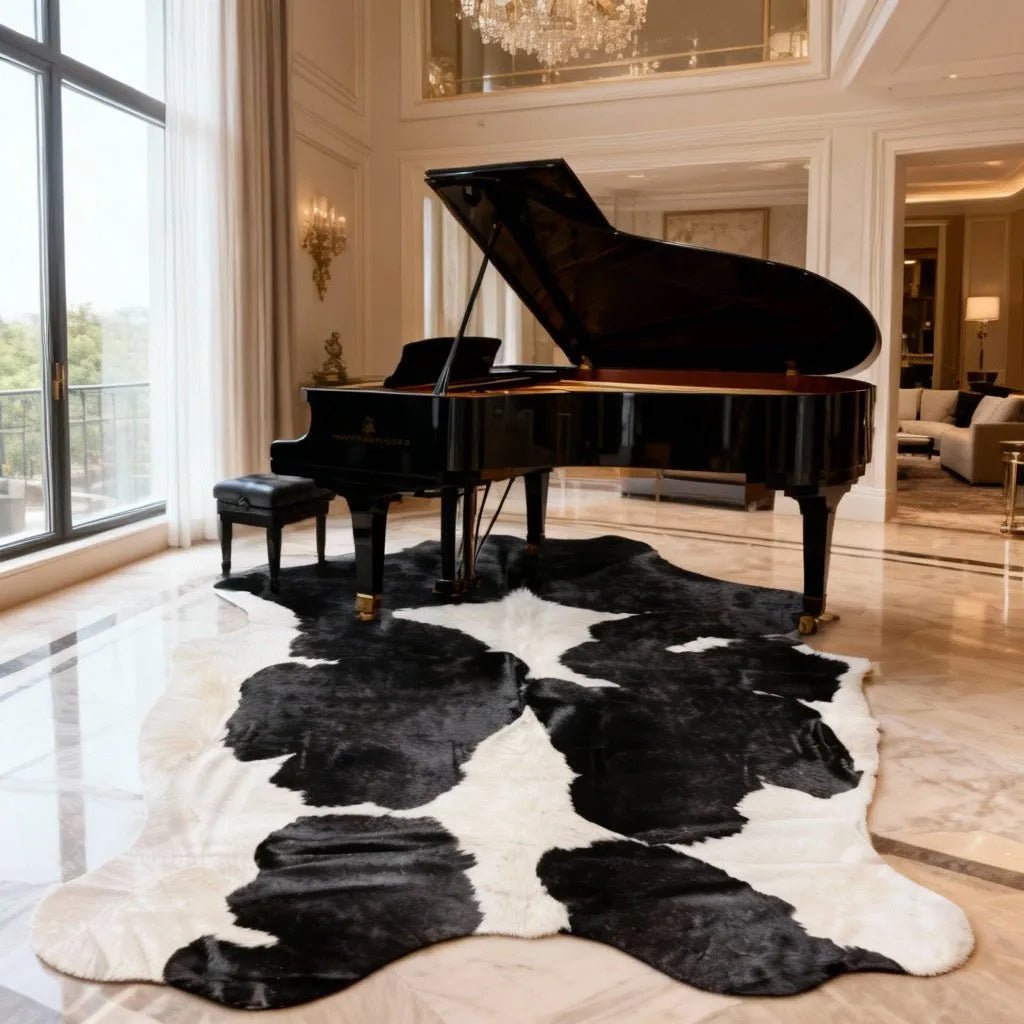 Extra Large Black and White Cowhide Rug Size 7x 7.7 ft - 5271H