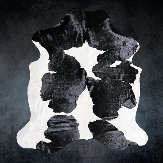 Extra Large Black and White Cowhide Rug Size 7x 7.7 ft - 5271H