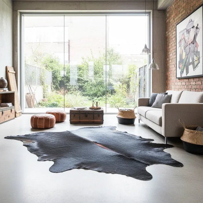 Extra Large Black Cowhide Rug Size 6.8x 8.9 ft - 5327M