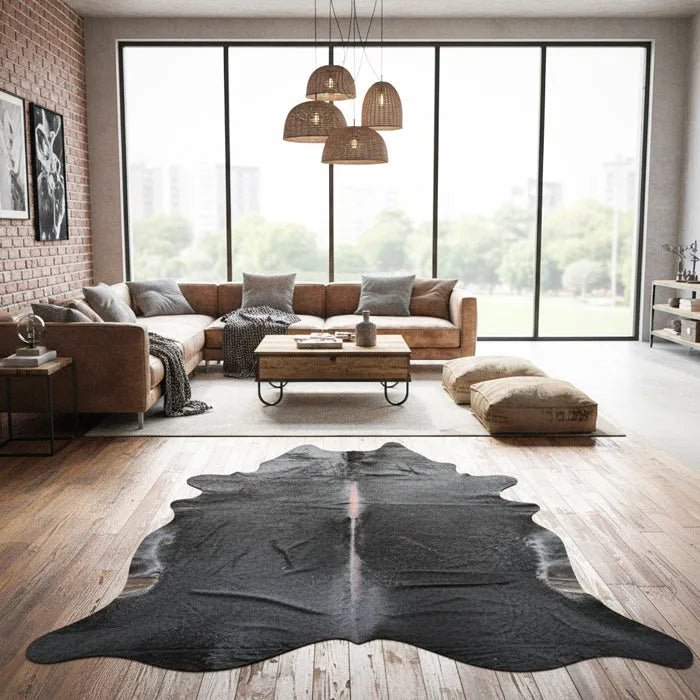 Extra Large Black Cowhide Rug Size 6.8x 8.9 ft - 5327M