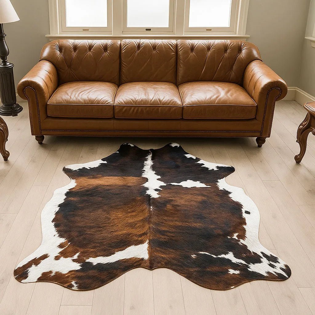 Extra Large Brindle Cowhide Rug | Western Leather Sofa Decor