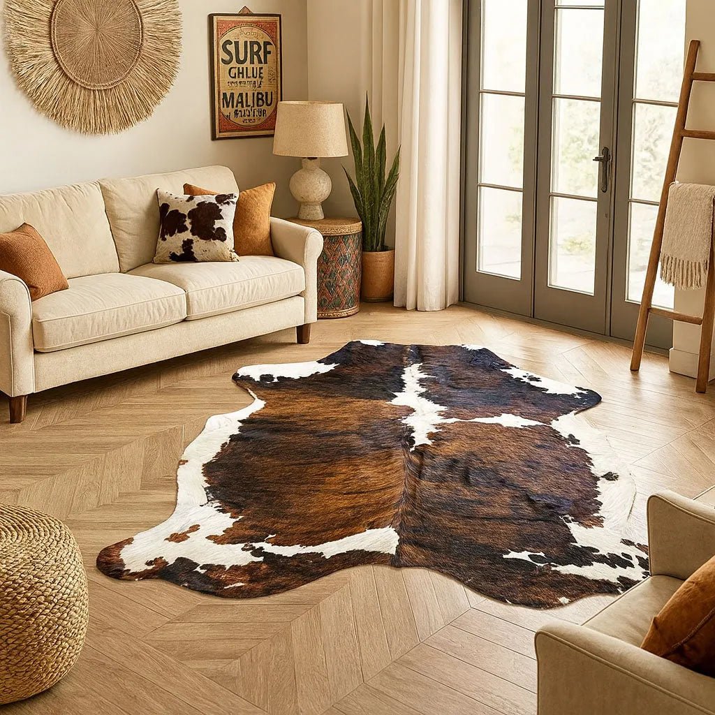 Extra Large Brindle Cowhide Rug | Western Leather Sofa Decor