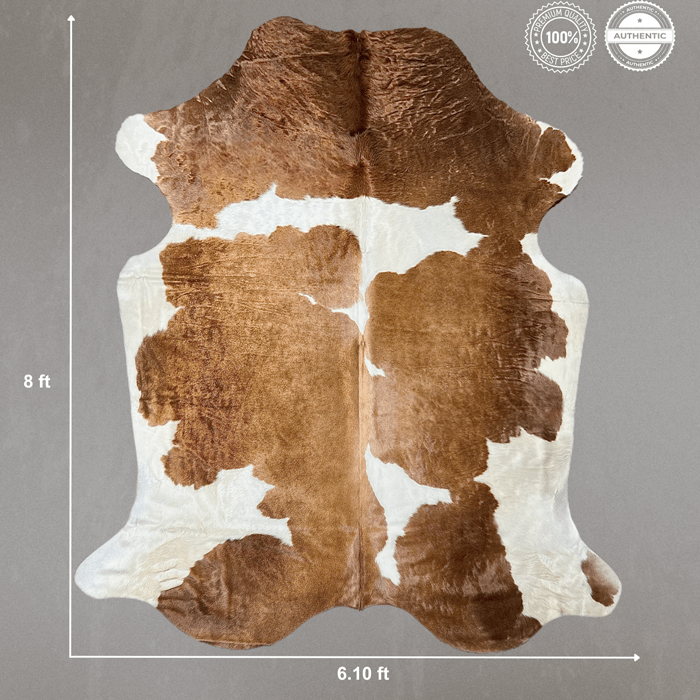 Extra Large Brown and White Cowhide Rug Size 6.10 x 8 ft - 5363Q