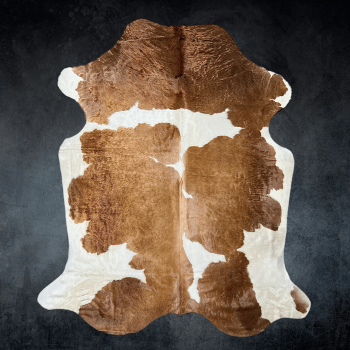 Extra Large Brown and White Cowhide Rug Size 6.10 x 8 ft - 5363Q
